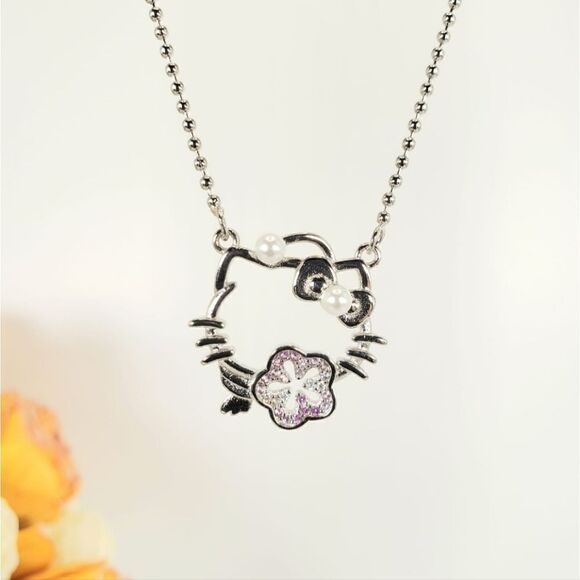 Brand New Hello Kitty With Pink Sakura Pearl Necklace - Picture 1 of 7